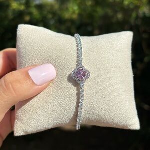 18K White Gold Plated Clover lilac Cubic Zirconia Adjustable Bracelet